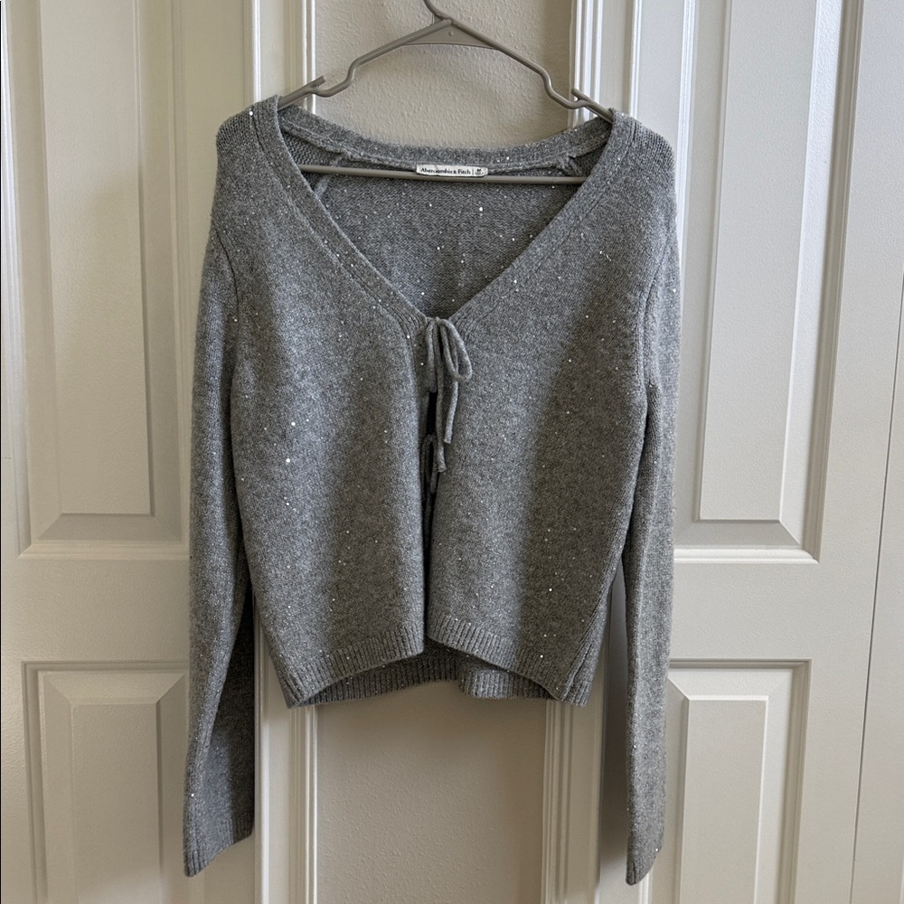 Ann Taylor Sparkling Gray V-Neck Sweater